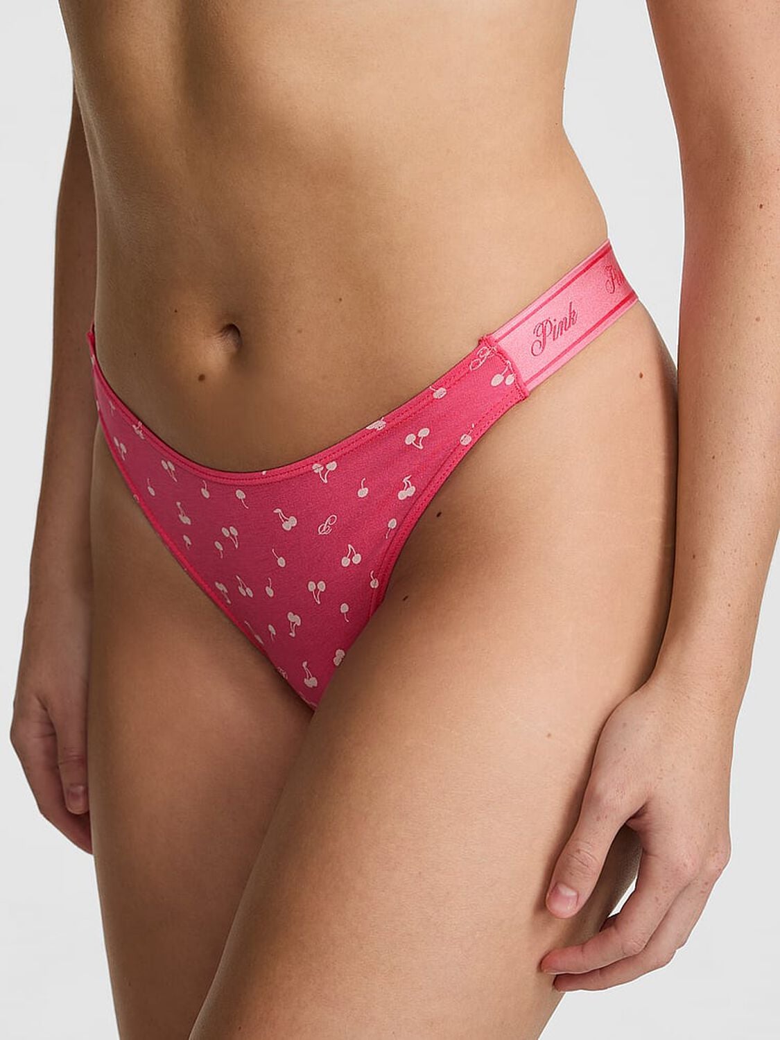 vs Pink Logo Cotton High-Leg Thong Panty Love Me Pink Cherry 1 of 3 