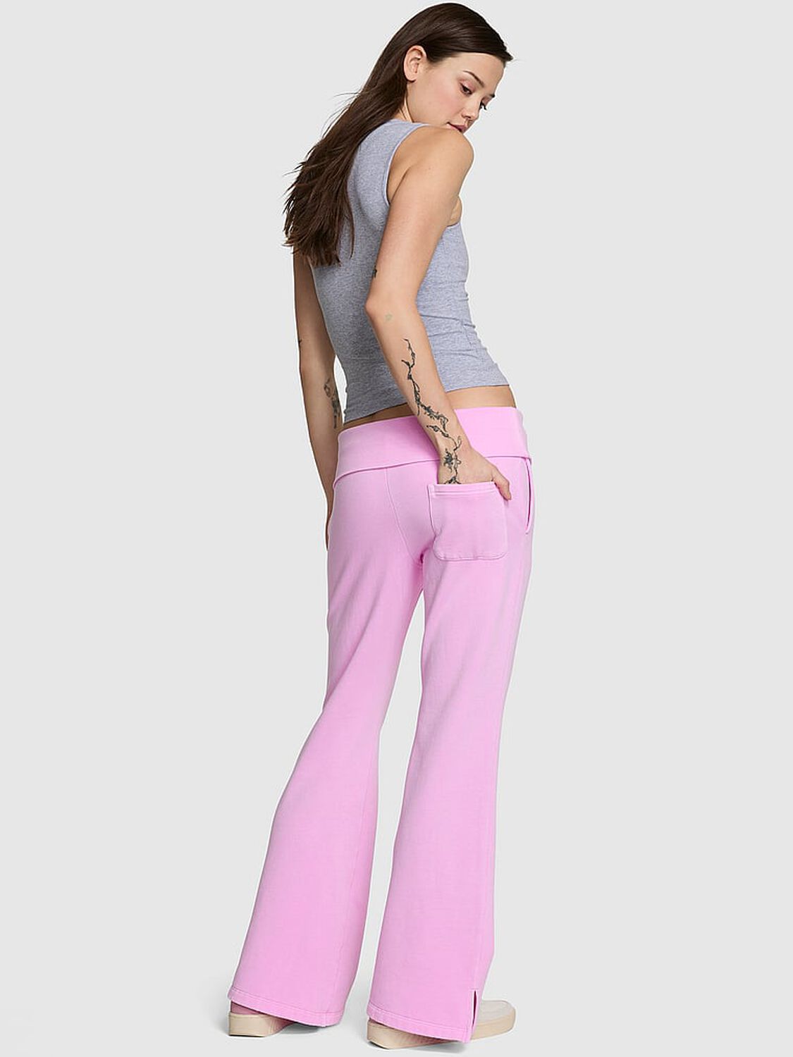 vs Pink Ivy Fleece Foldover Flare Sweatpants Hushed Lilac 2 of 3 