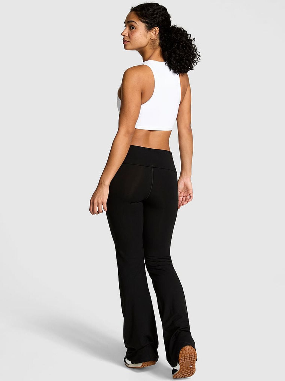 vs Pink All-Day Cotton Foldover Flare Leggings Black 2 of 3 