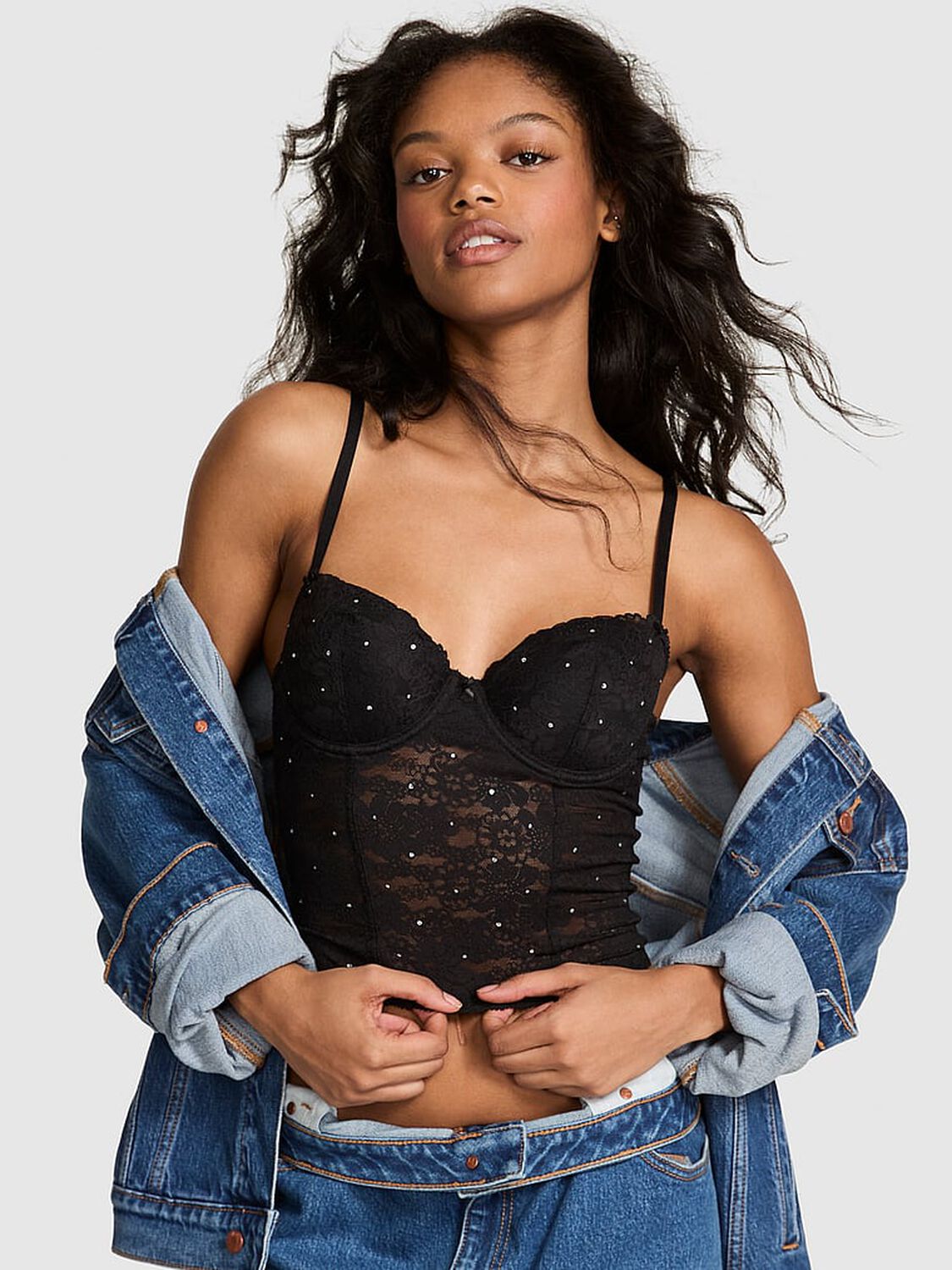 vs Pink Wink Wink Lightly Lined Balconette Corset Black 1 of 3 