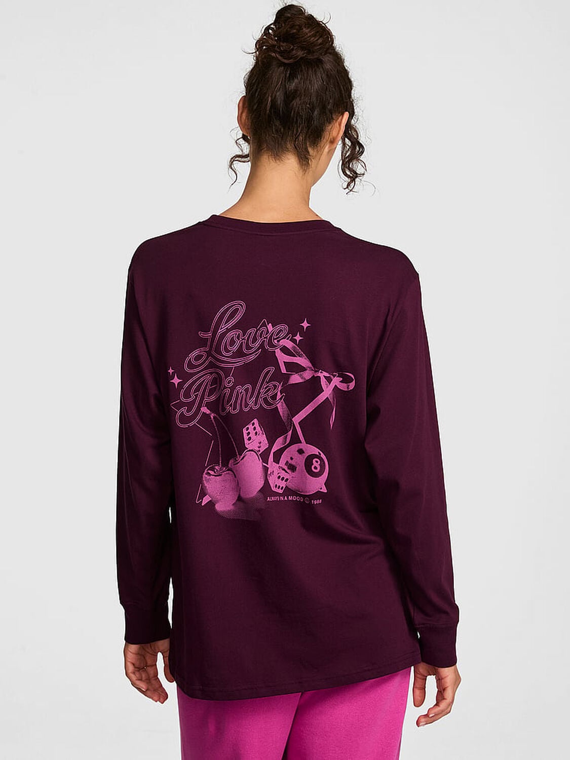 vs Pink Campus Cotton&trade; Long-Sleeve Tee Wild Rose 2 of 3 