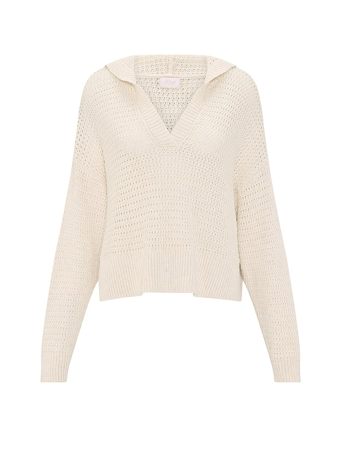 vs Pink Crochet V-Neck Hoodie Natural Heather 3 of 3 