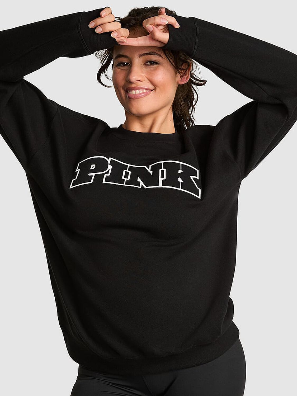 vs Pink Ivy Fleece Oversized Crew Sweatshirt Pure Black 3 of 3 