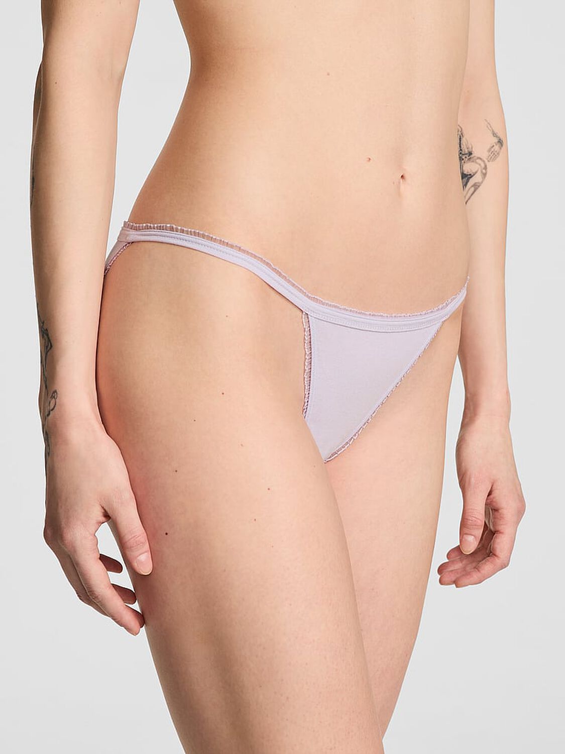 vs Pink Cotton Daisy Patch String Bikini Panty Purple Whisper Mesh Daisy Graphic 1 of 3 