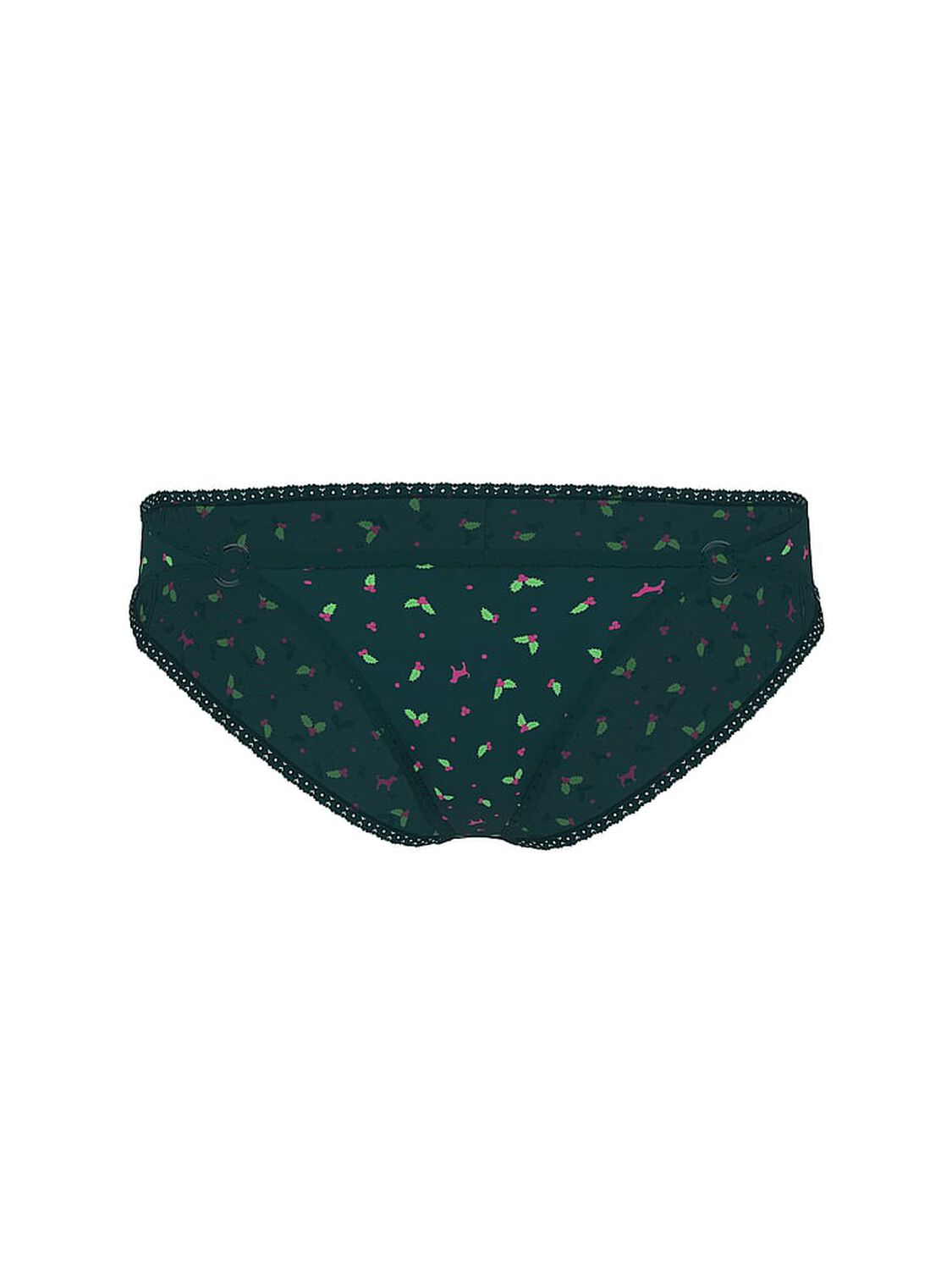 vs Pink Cotton Lace-Trim Low-Rise Cheeky Panty Deep Forest Holly Print With Deep Forest Lace 3 of 4 