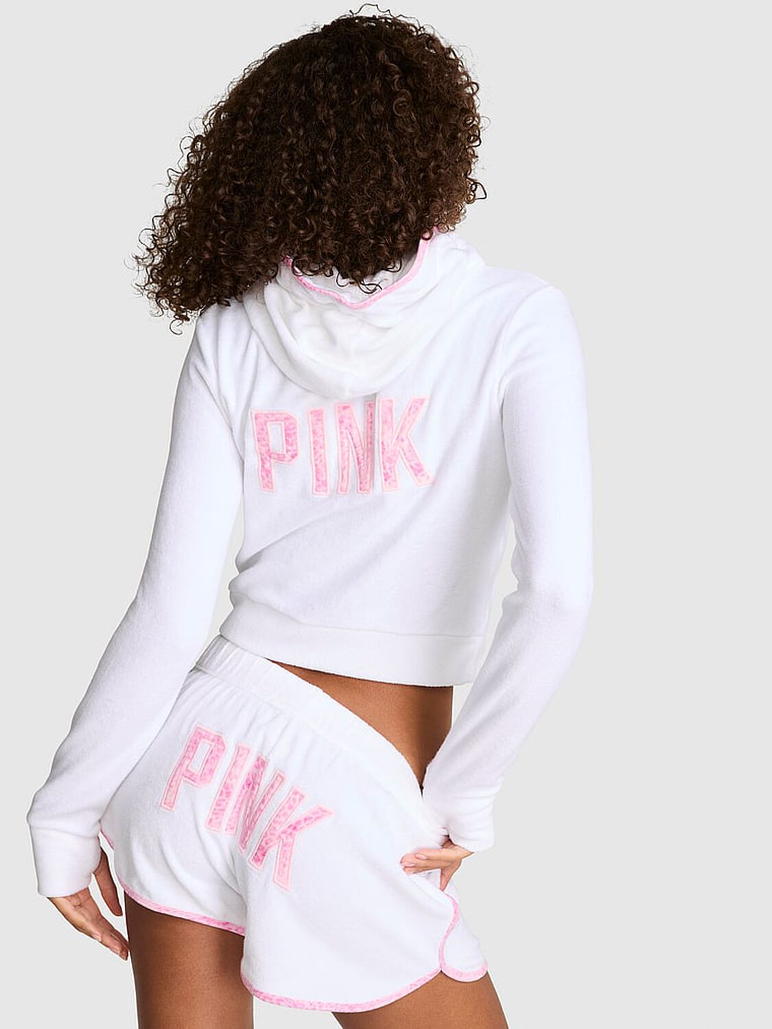pink Swim Terry Full-Zip Cover-Up Hoodie White 2 of 3 