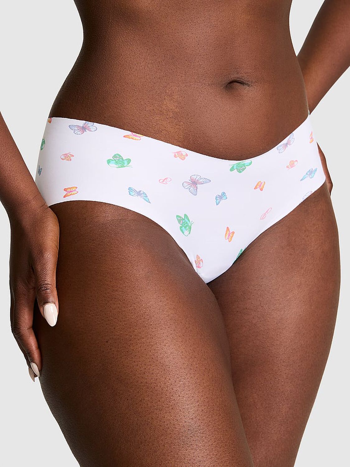 vs Pink No-Show Hiphugger Panty White Multi Color Butterfly 1 of 3 