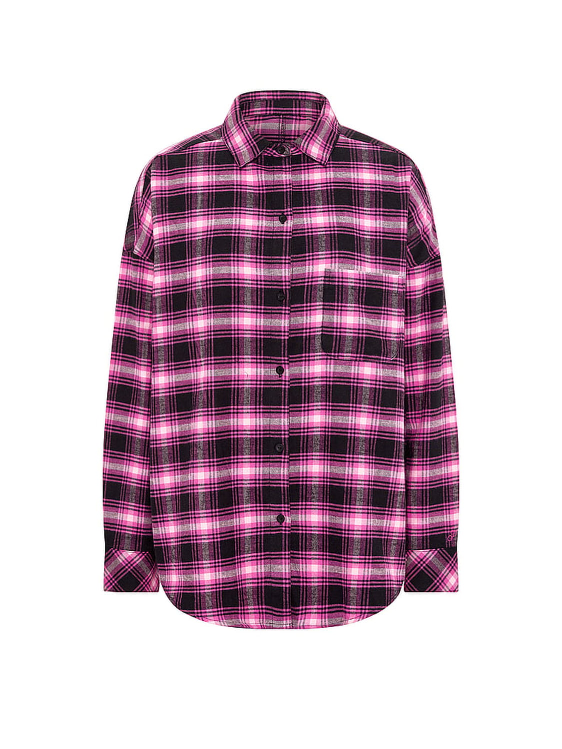 vs Pink 100% Cotton Favorite Flannel Button-Down Sleepshirt Black And Pink Fire Plaid 3 of 4 