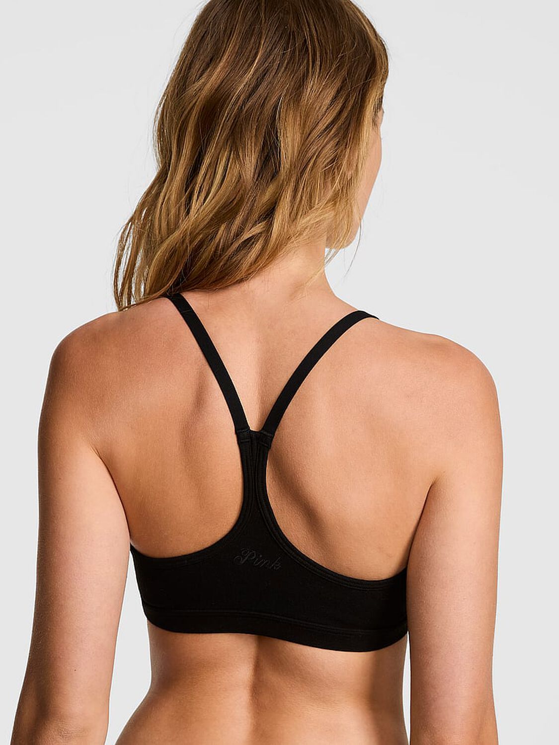 vs Pink All-Day Cotton&trade; Low-Scoop Racerback Bra Pure Black 2 of 3 