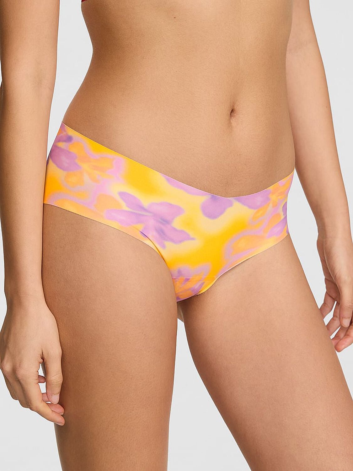 vs Pink No-Show Hiphugger Panty Yellow Hibiscus Floral Print 1 of 3 