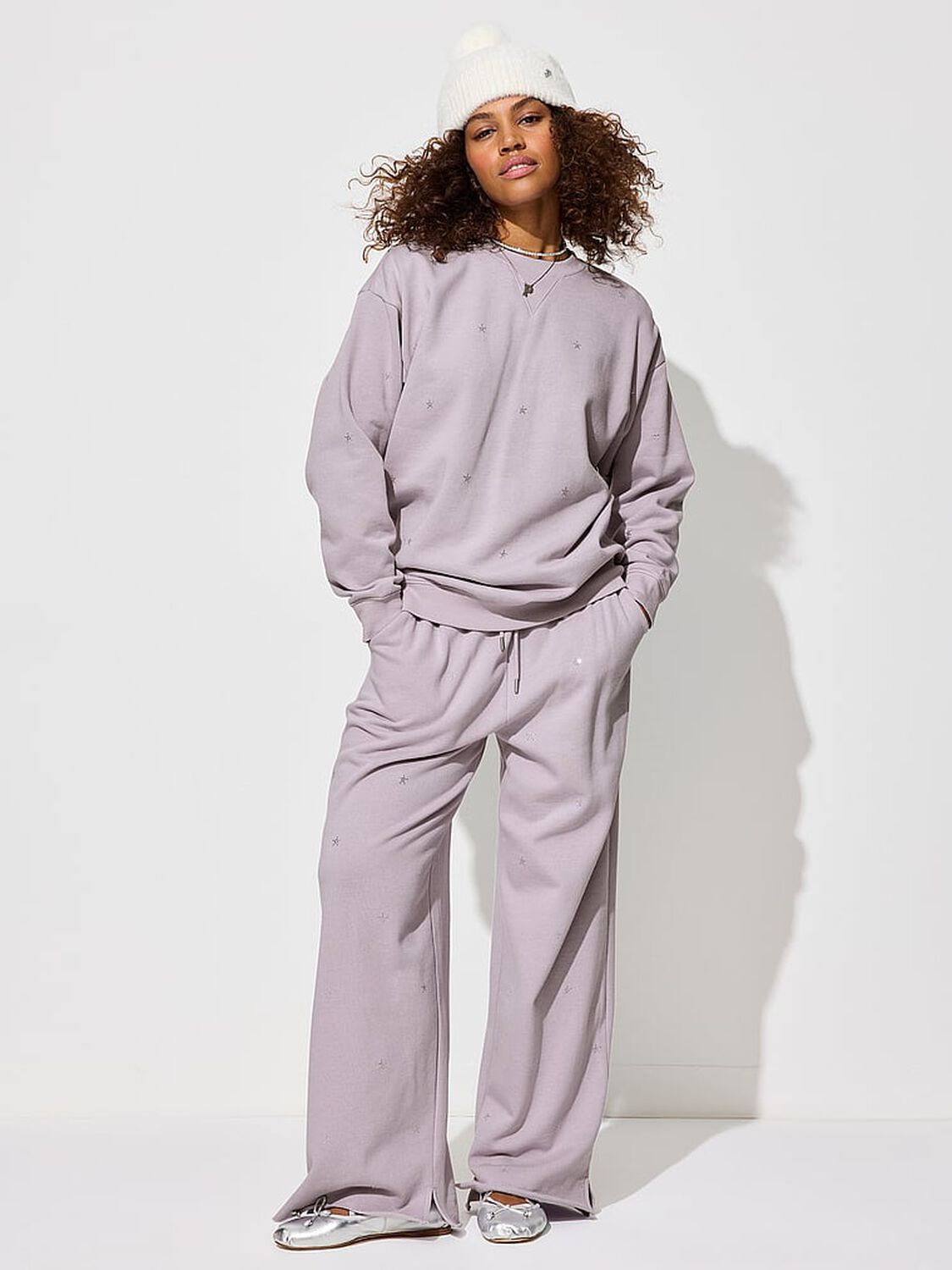 vs Pink Ivy Fleece Wide-Leg Split-Hem Sweatpants Spring Violet Ott Shine 4 of 4 