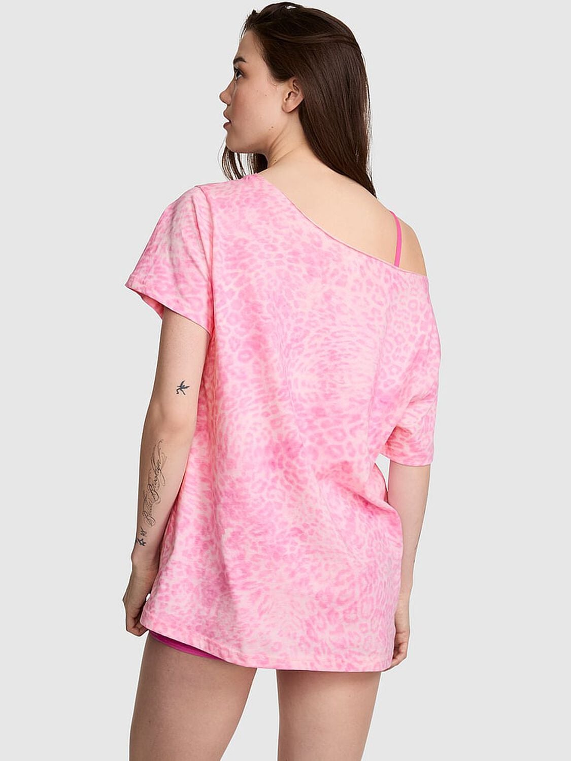 vs Pink Campus Cotton&trade; Off-The-Shoulder Tee Pink Leopard 2 of 3 