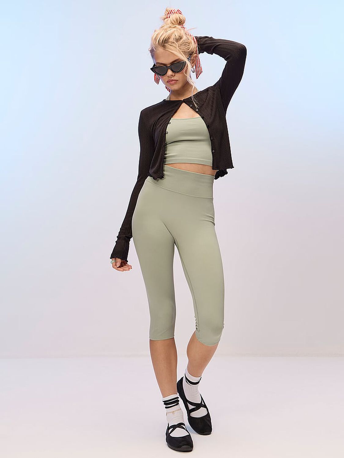 vs Pink AnyWear Capri Leggings Slate Green 4 of 4 