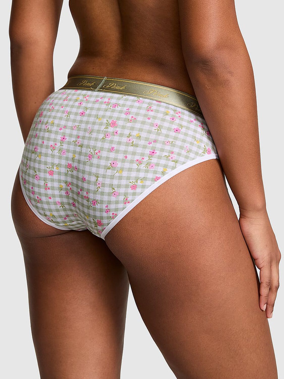 vs Pink Logo Cotton Hiphugger Panty Slate Green Gingham Floral 2 of 3 