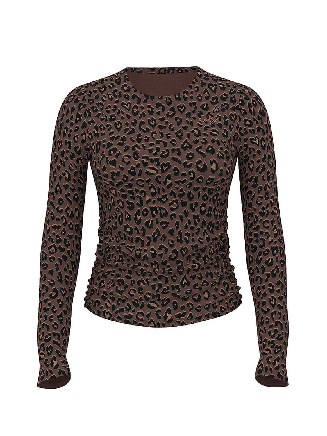 vs Pink Waﬄe Knit Long-Sleeve Top Brown Leo 1 of 3 