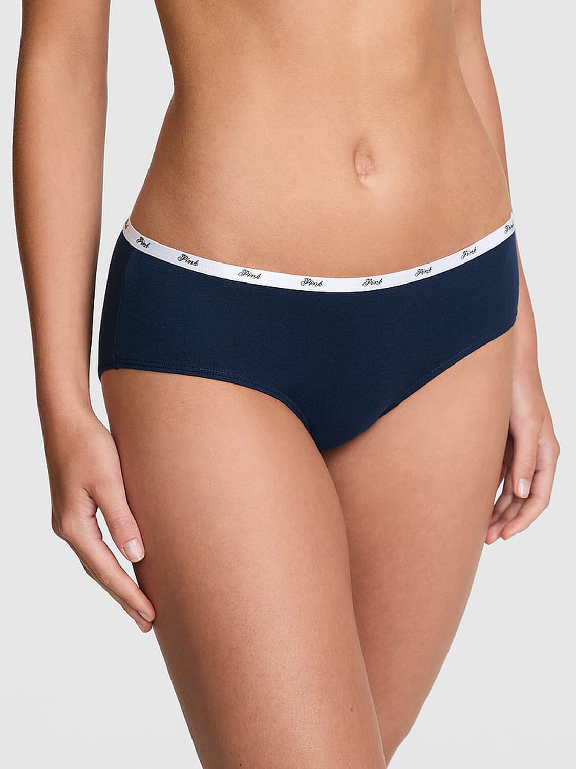 vs Pink Logo Cotton Hiphugger Panty Noir Navy 1 of 3 