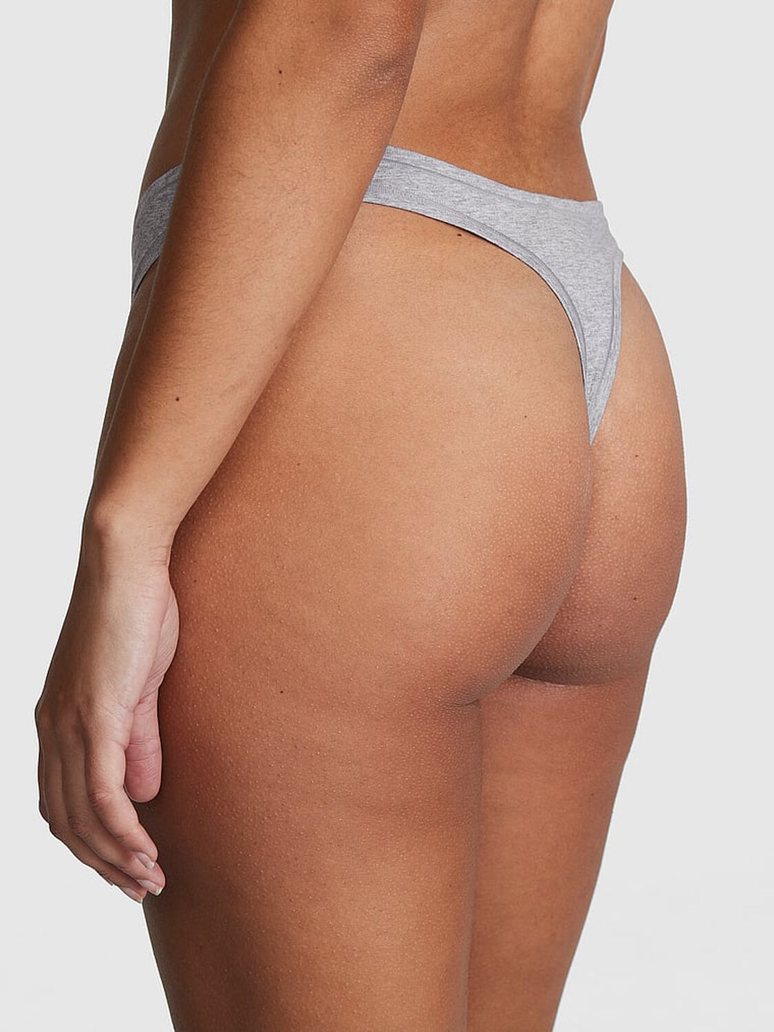 vs Pink Cotton High-Leg Thong Panty Medium Heather Grey 2 of 3