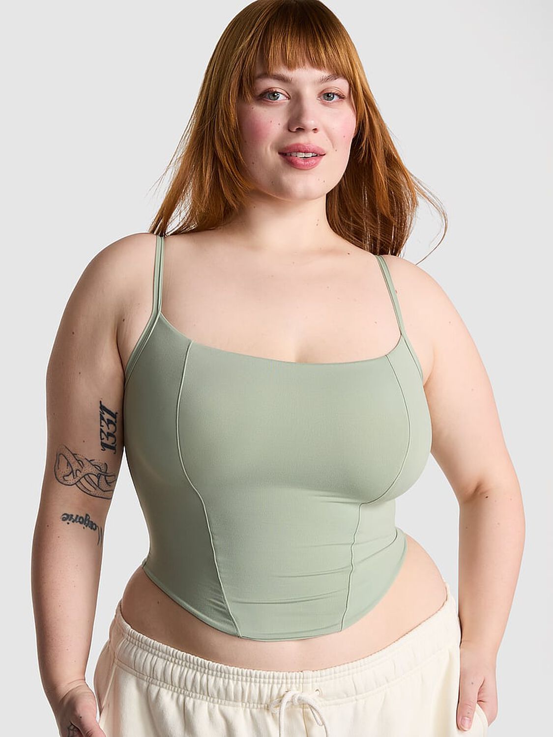 vs Pink Bralettes & Bra Tops Base Stretch Corset Top Green Garden 1 of 3 