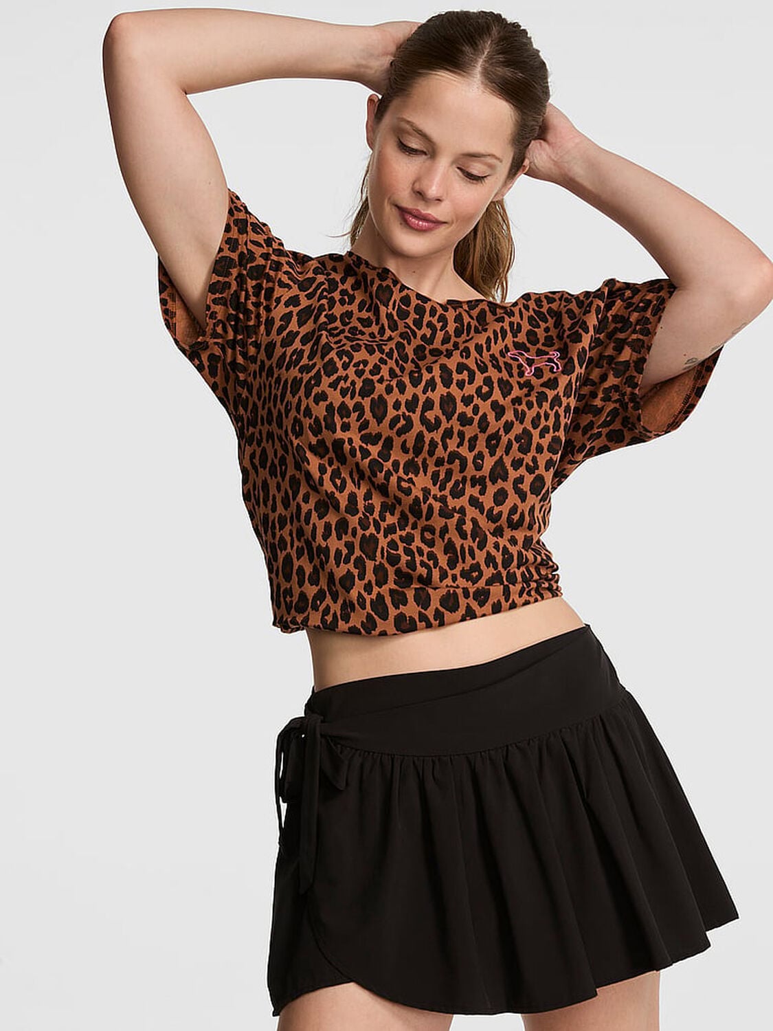 vs Pink Campus Cotton&trade; Off-The-Shoulder Tee Leopard 1 of 3 