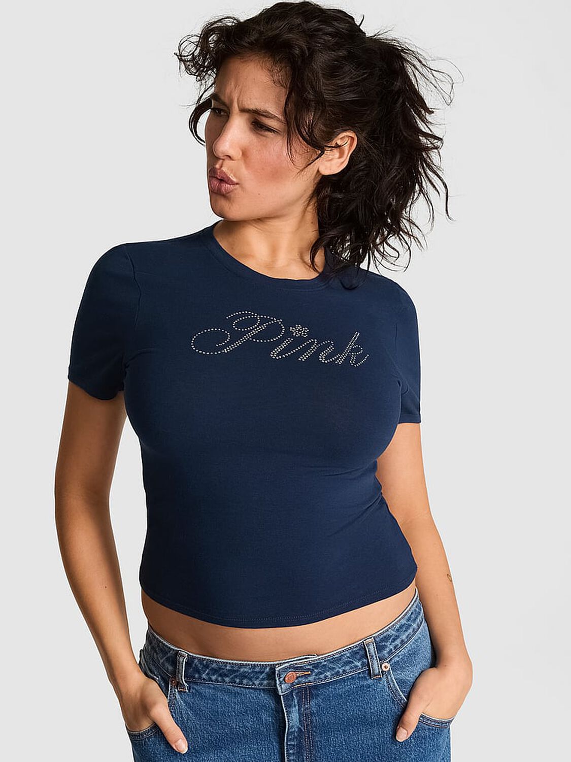 vs Pink Cotton Baby Tee Noir Navy 1 of 3 