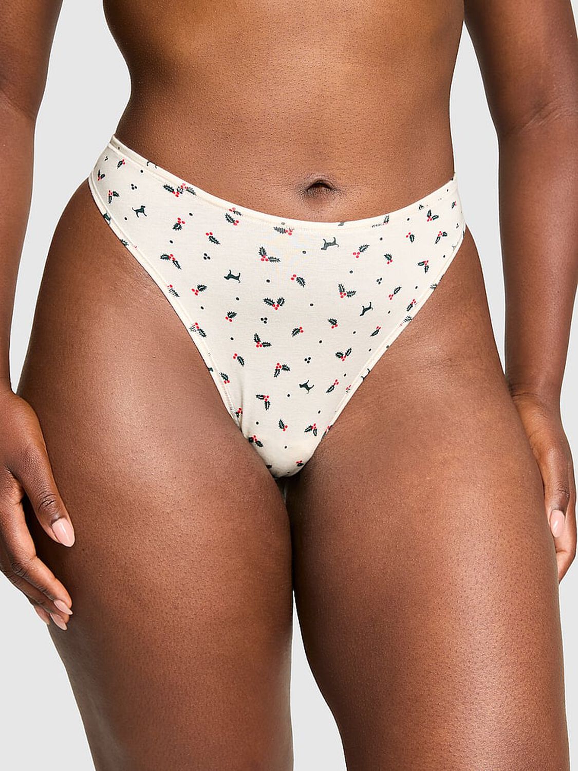 pink Pink Cotton High-Leg Thong Panty Winter White Holly Print 1 of 3 