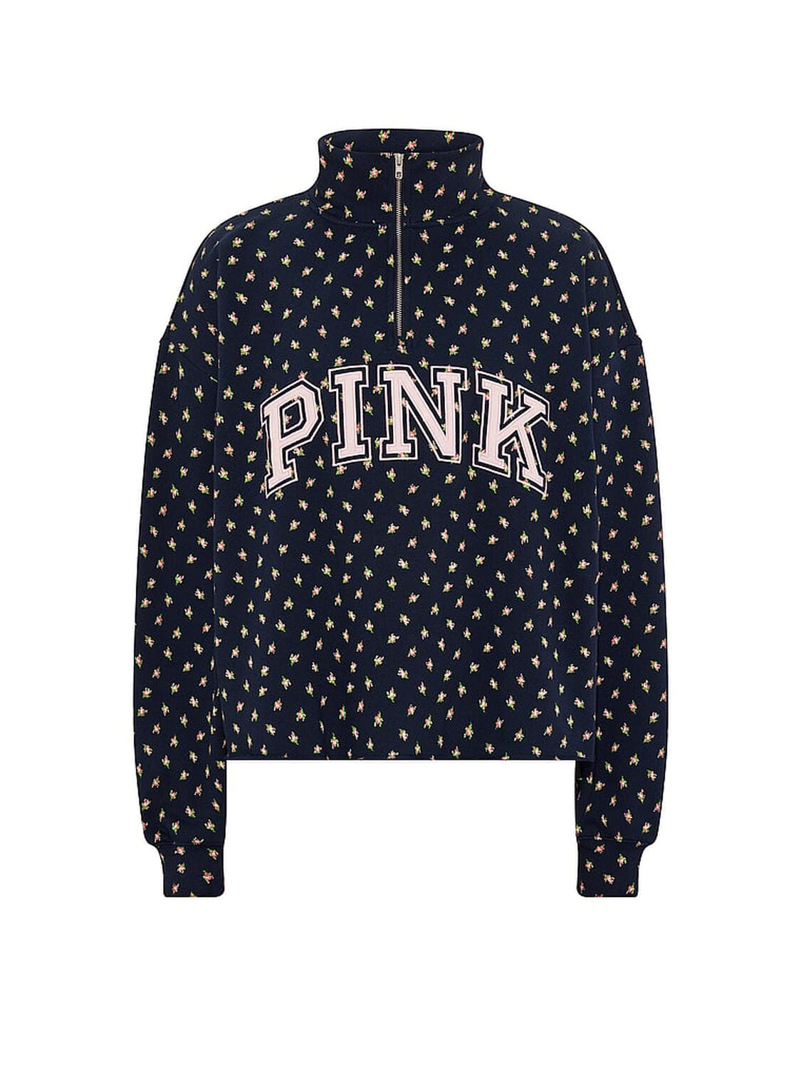 vs Pink Campus Fleece&trade; Quarter-Zip Straight-Cut Sweatshirt Noir Navy Fresh Florals 3 of 4 