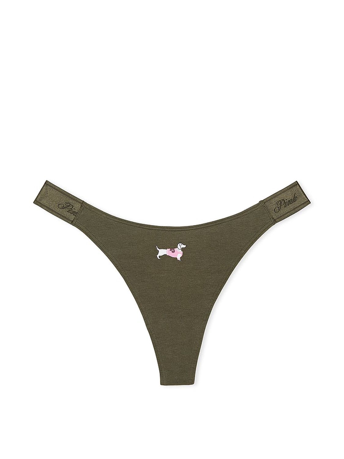 vs Pink Logo Cotton High-Leg Thong Panty Casual New Olive W Dog Graphic 3 of 3 
