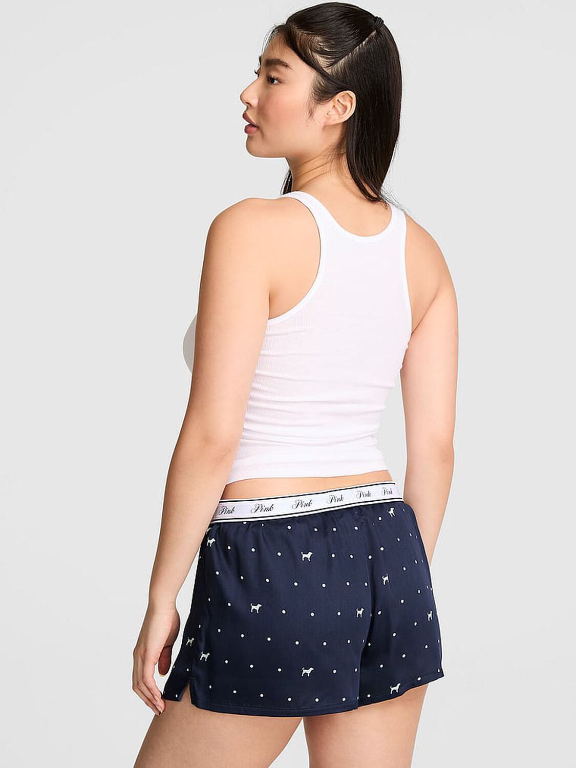 vs Pink Silky Sleep Boxy Pajama Shorts Noir Navy Dot & Dog 2 of 3 