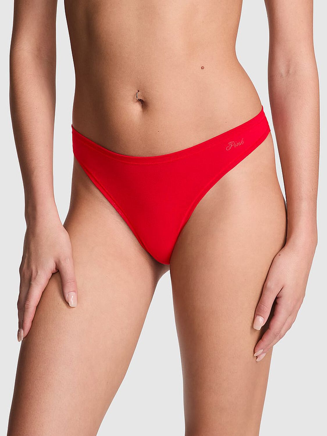 vs Pink Cotton High-Leg Thong Panty Bright Vermillion 1 of 3 