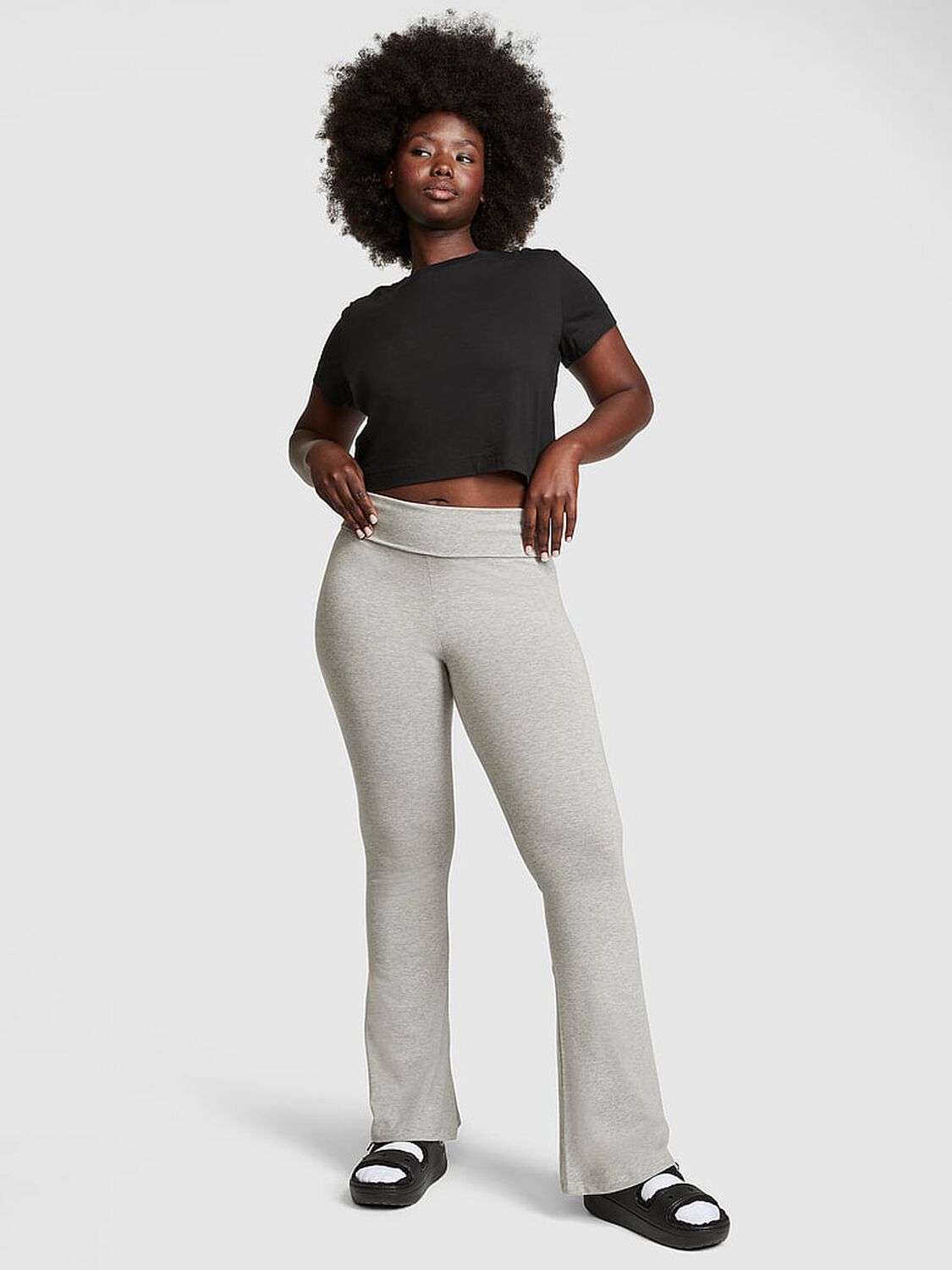 vs Pink All-Day Cotton Foldover Flare Leggings 1 of 3 