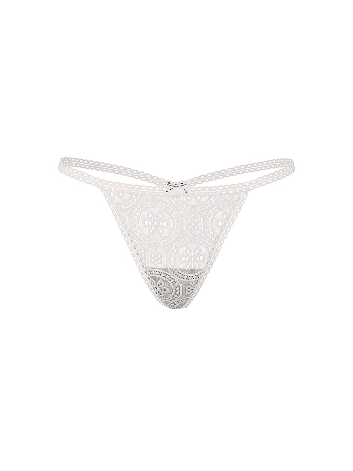 vs Pink Wink Eyelet Lace V-String Panty Coconut White 1 of 2 