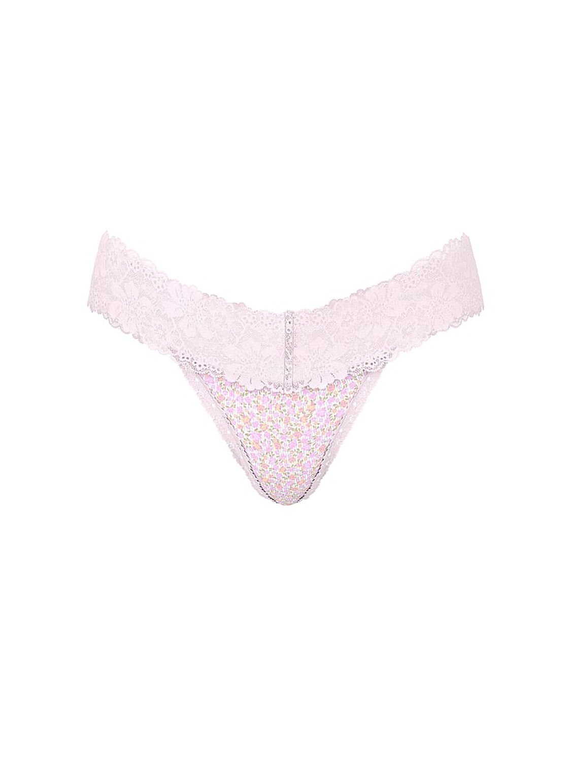 vs Pink PINK Wink&trade; Lace-Trim Thong Panty Petite Lilac Floral 3 of 3 