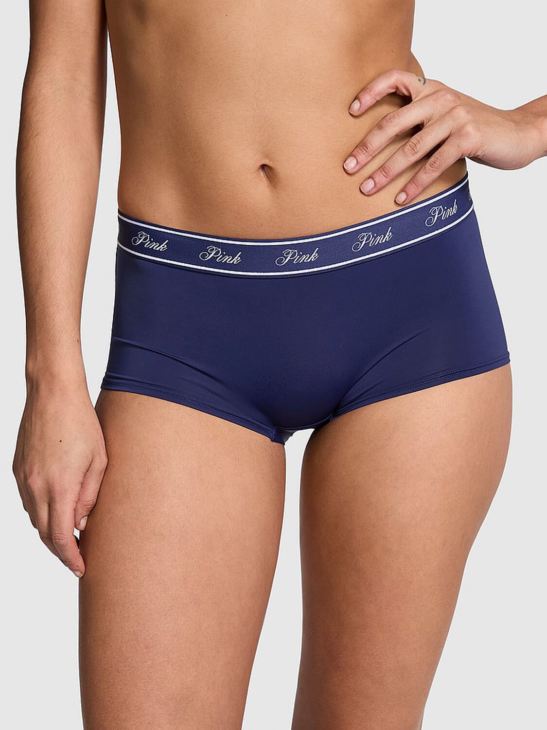 vs Pink Logo Micro Boyshort Panty Midnight Navy 1 of 3 