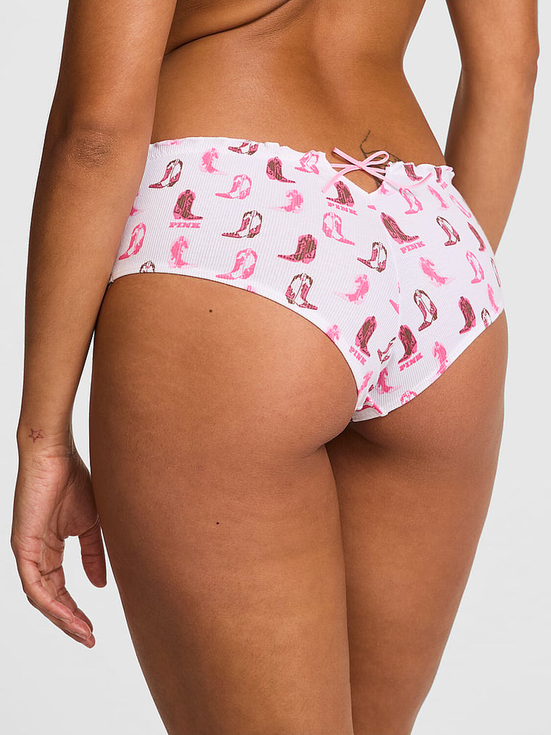 vs Pink Cotton Back-Tie Cheeky Panty White Cowboy Boot Print Side Tie 2 of 3 