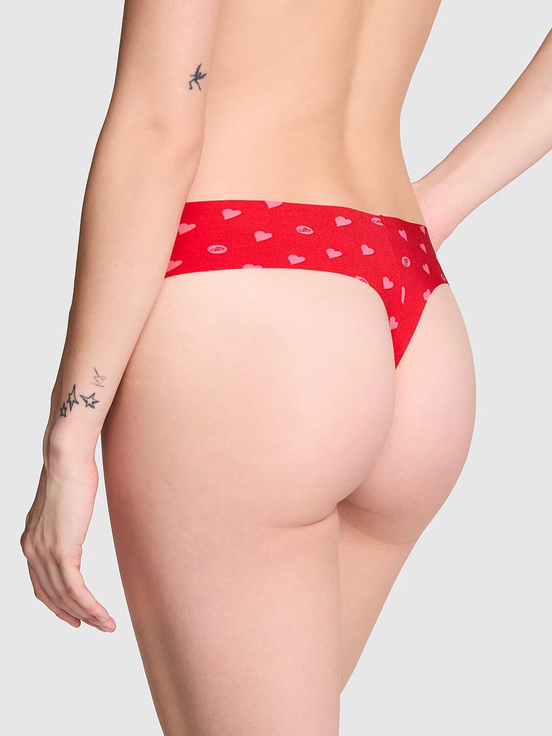 vs Pink No-Show Thong Panty Bright Vermillion Heart Dot Print 2 of 3 