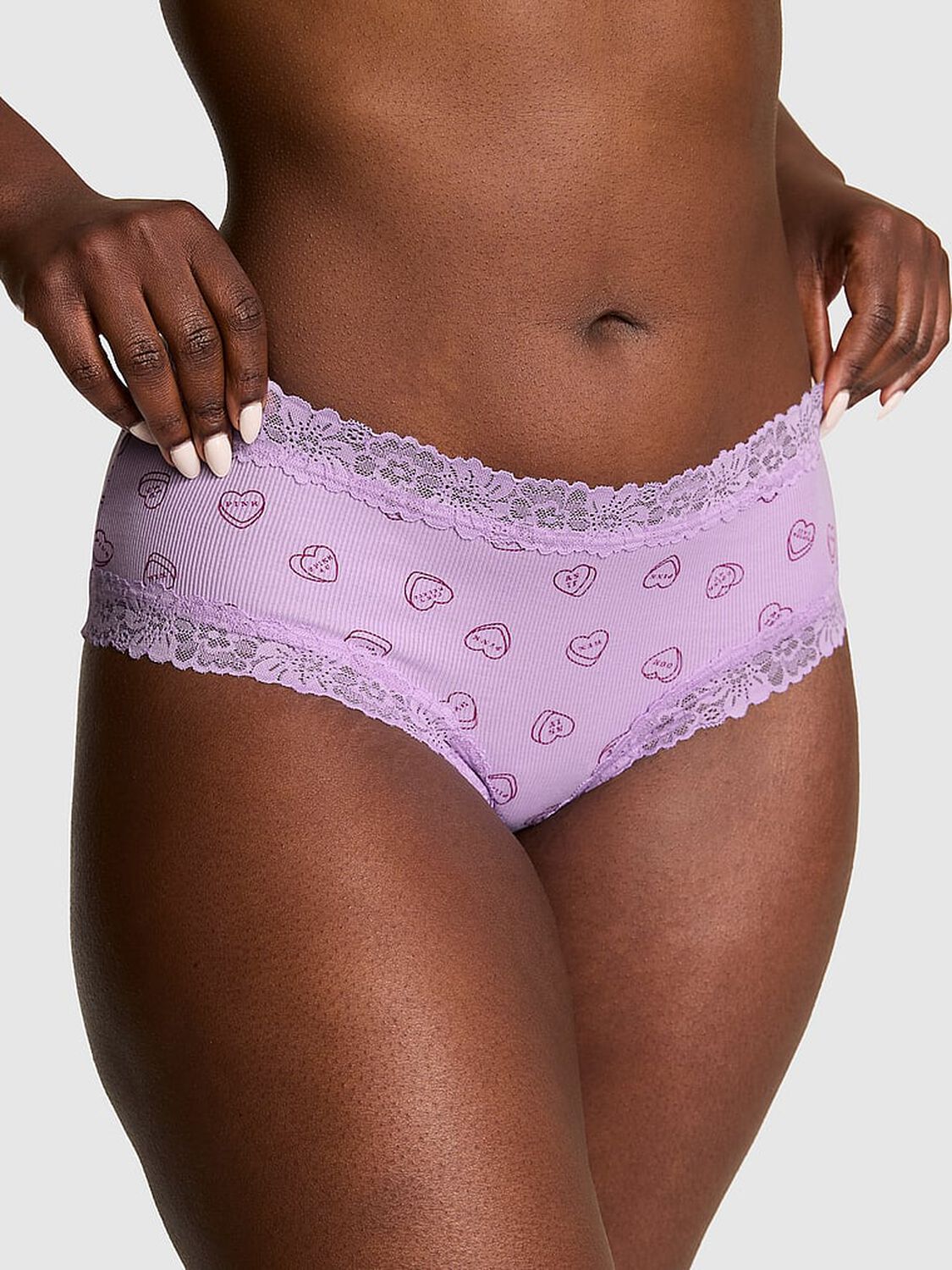 vs Pink Wink Lace-Trim Cheeky Panty Purple Candy Hearts 1 of 3 