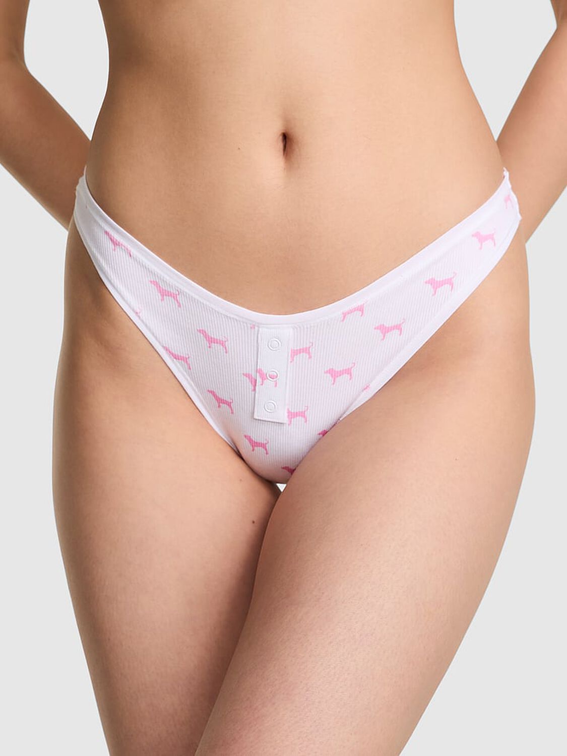vs Pink Cotton High-Leg Thong Panty White Ground Dog Print 1 of 3 