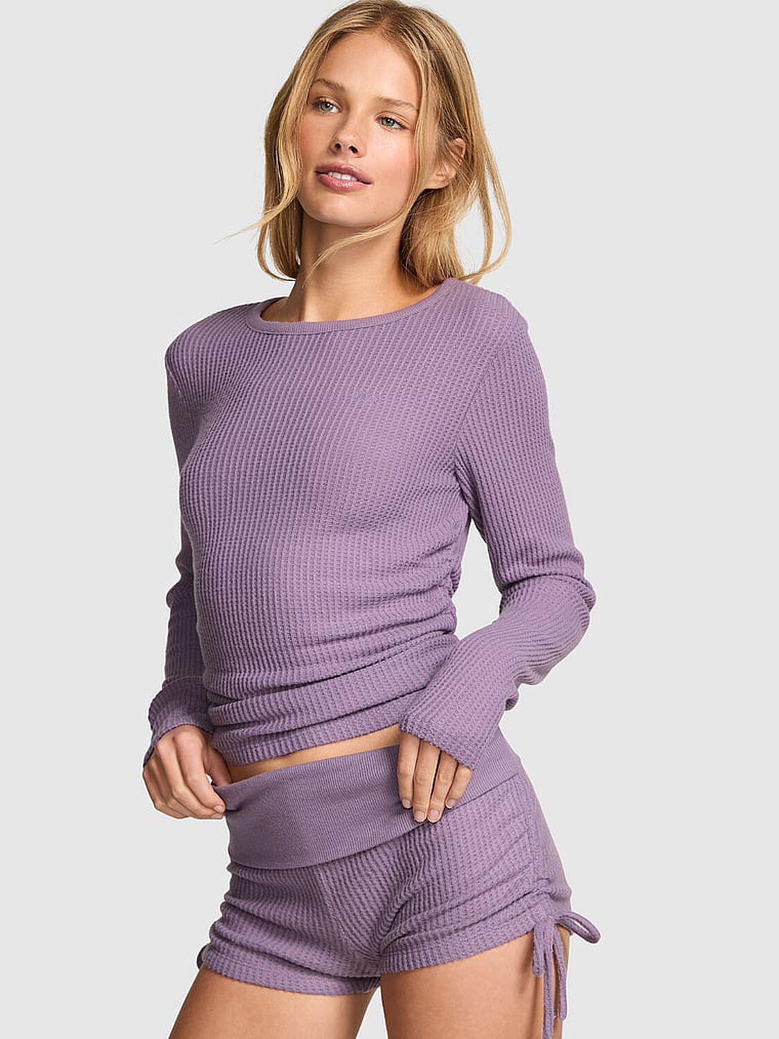 vs Pink Wa?e Knit Long-Sleeve Top Frozen Plum 1 of 2 