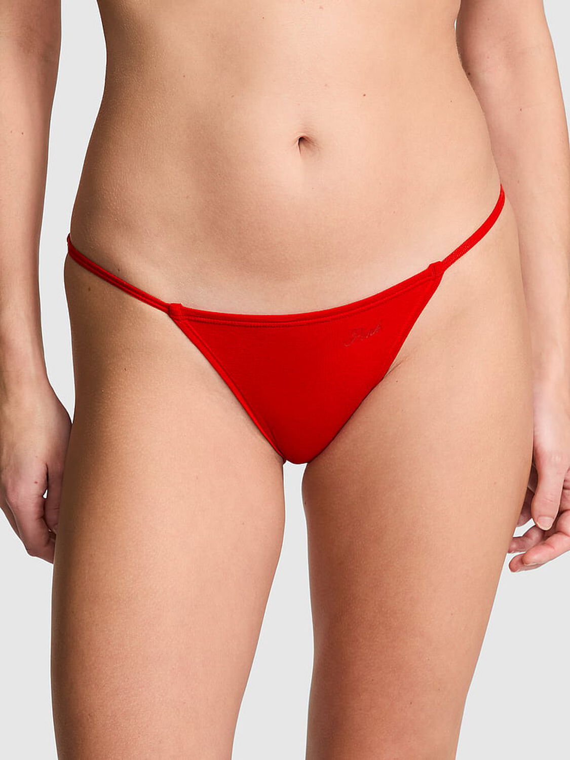 vs Pink Cotton String Bikini Panty Bright Vermillion 1 of 3 