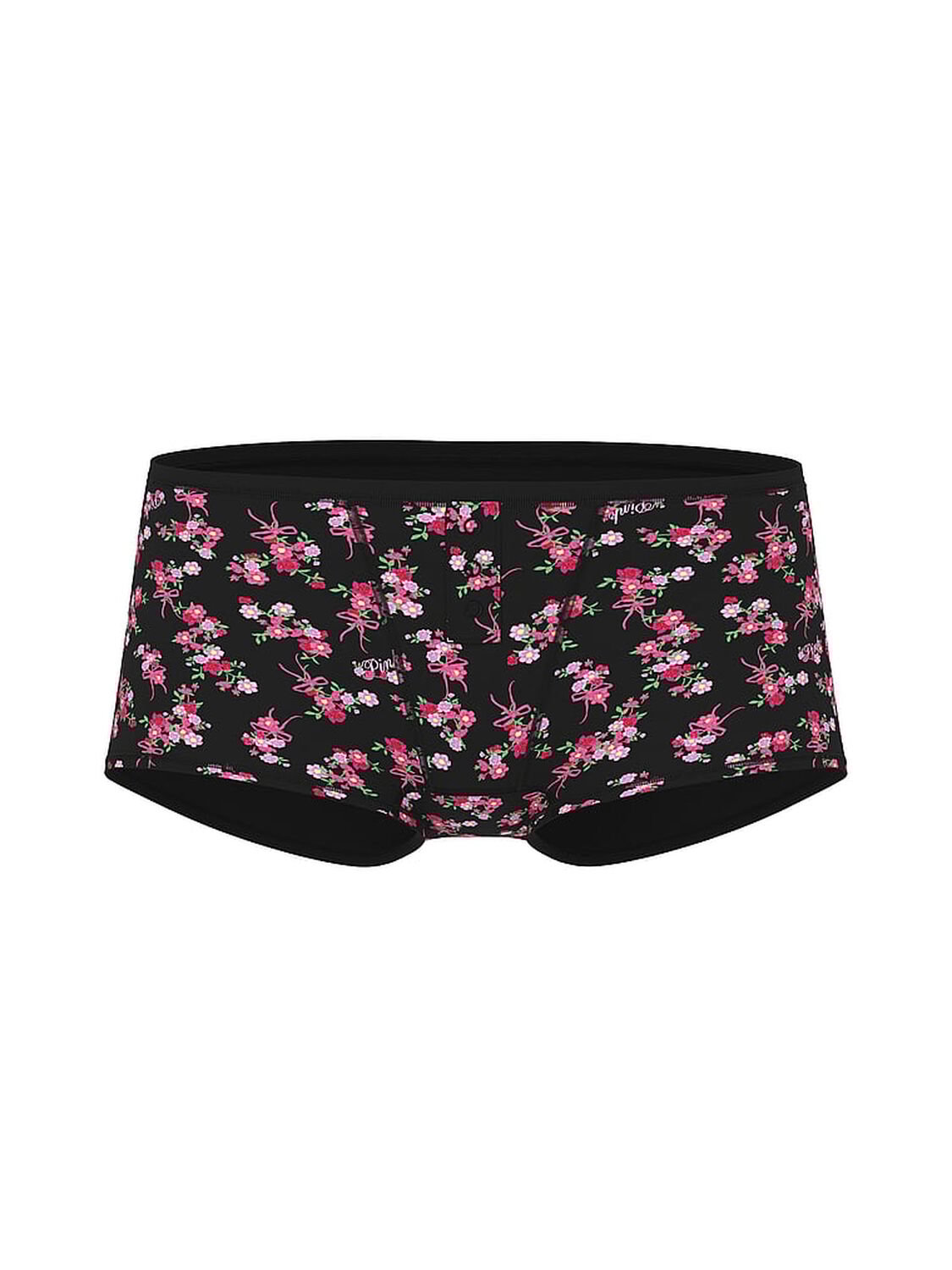 vs Pink Cotton Dorm Boyshort Panty Black Floral Bow 3 of 3 