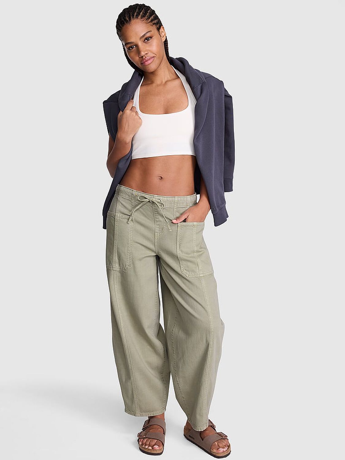 vs Pink Take It Easy Pull-On Barrel Pants Slate Green 1 of 3 