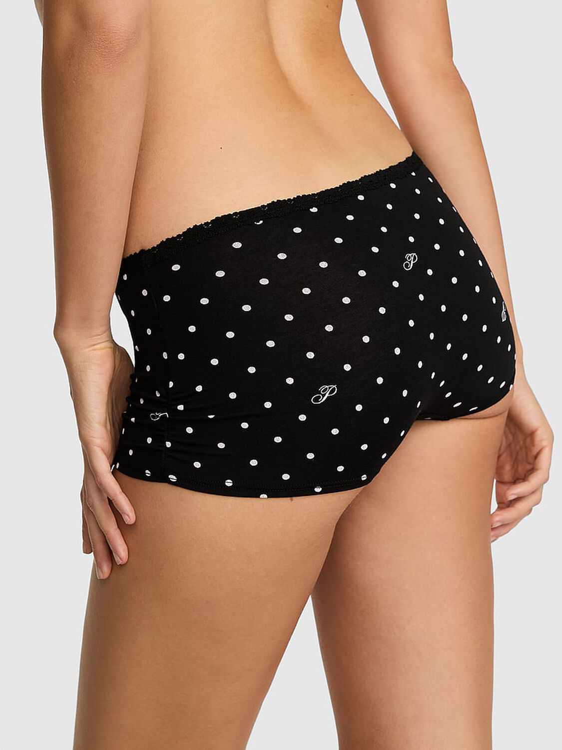 pink Pink Cotton Dorm Boyshort Panty Black Dot P Script Print 2 of 3 