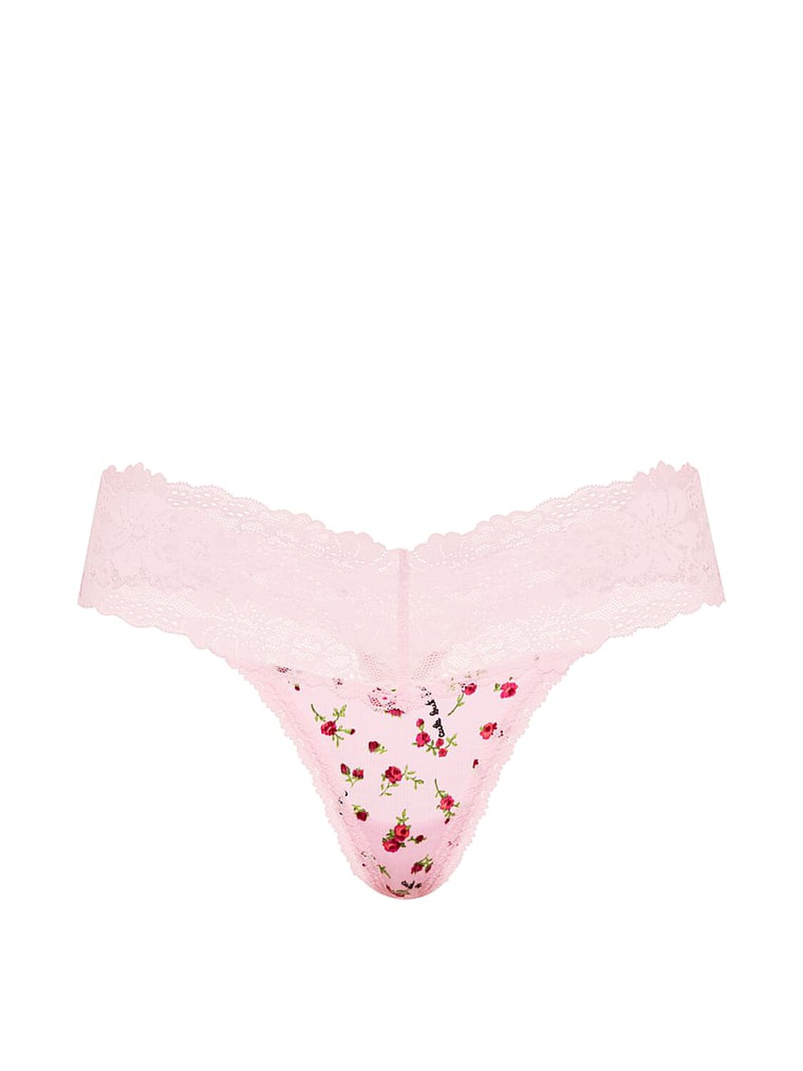 vs Pink PINK Wink&trade; Lace-Trim Cotton Thong Panty Pink Tulip Cute But Dangerous Print 3 of 3 