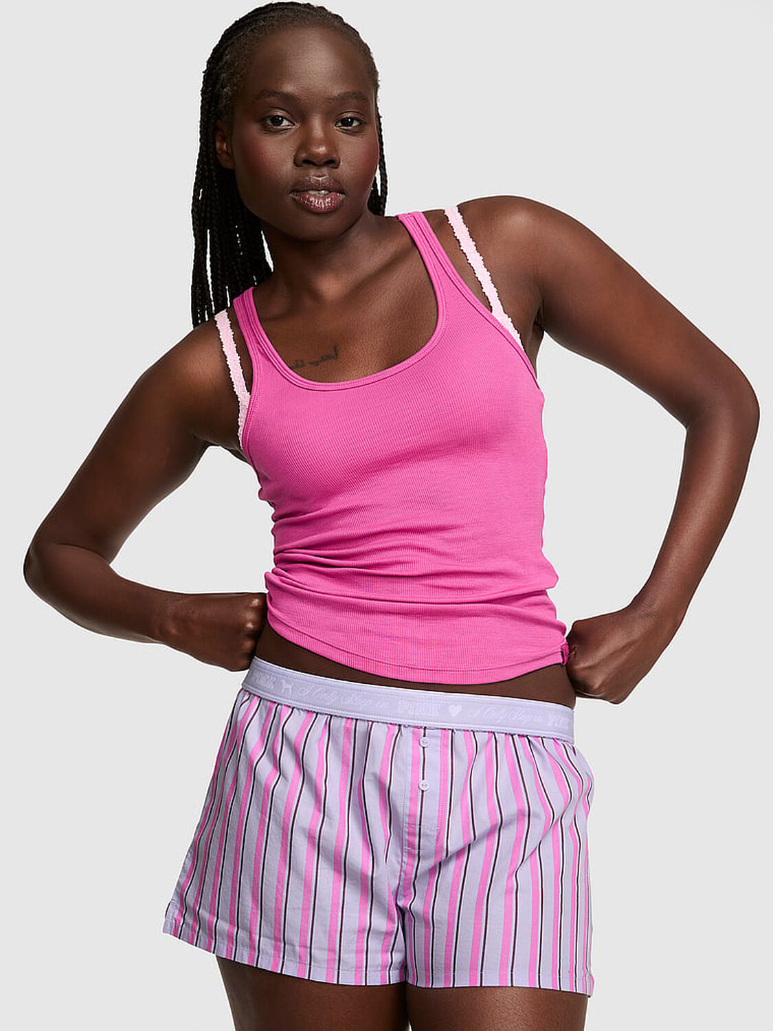 vs Pink Cotton Boxy Pajama Shorts Sweet Lavendar Stripes 1 of 3 