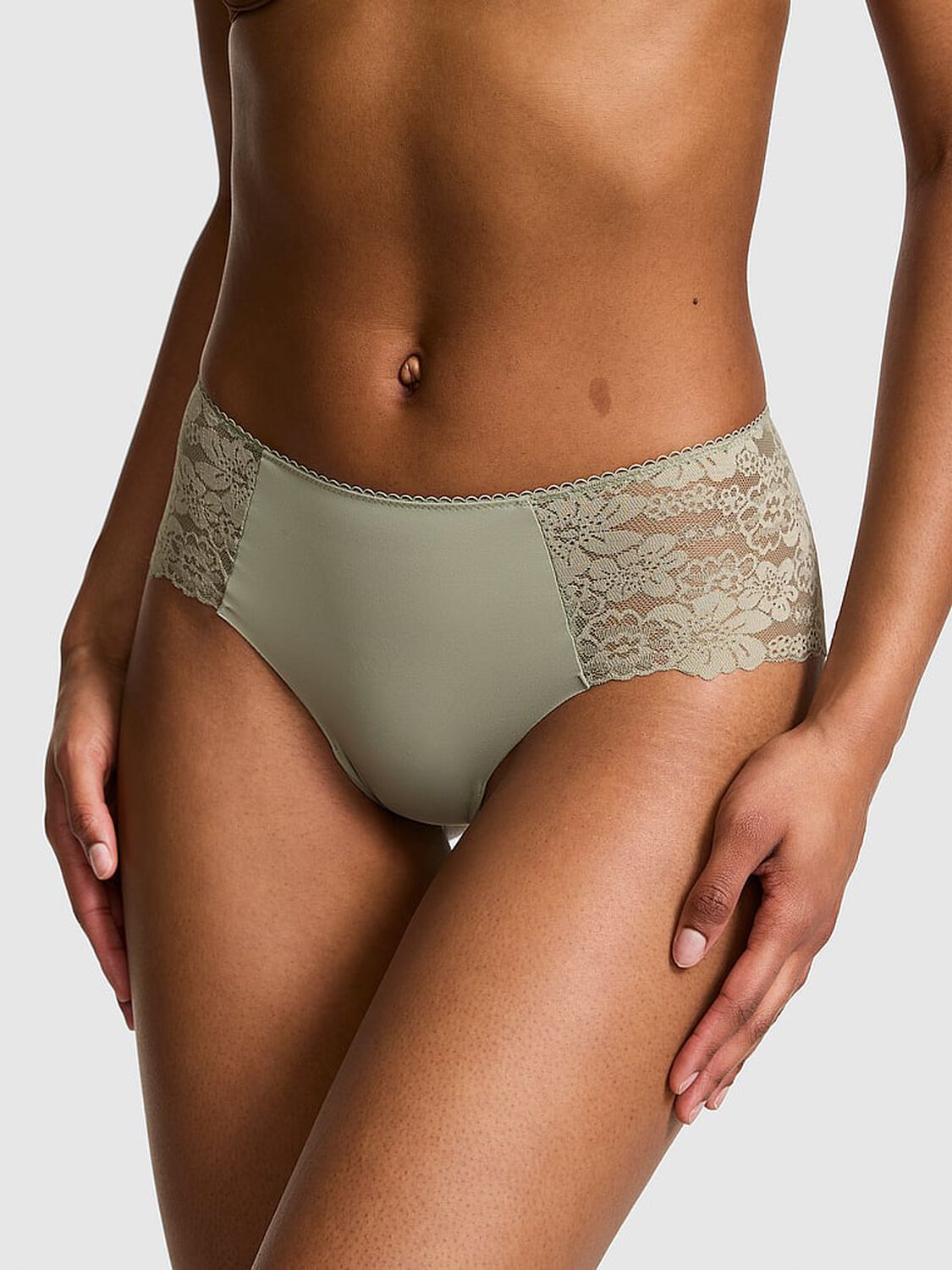 vs Pink No-Show Cheeky Panty Slate Green 1 of 3 