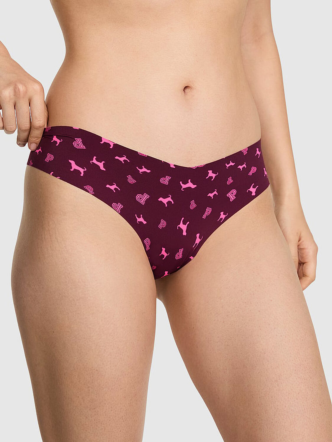 vs Pink No-Show Thong Panty Wild Rose Logo Dog 1 of 3 
