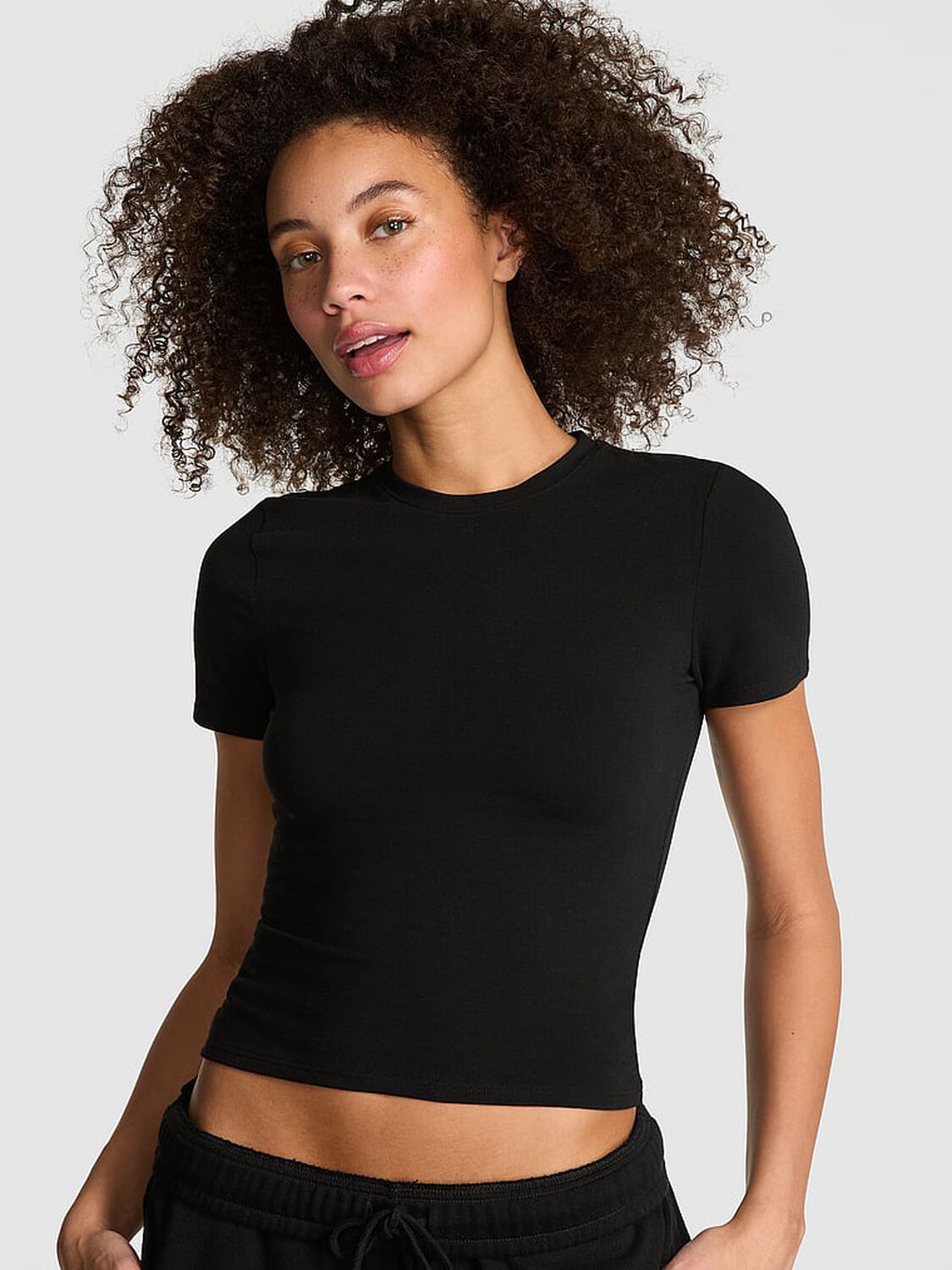 vs Pink Cotton Baby Tee Pure Black Solid 1 of 3 