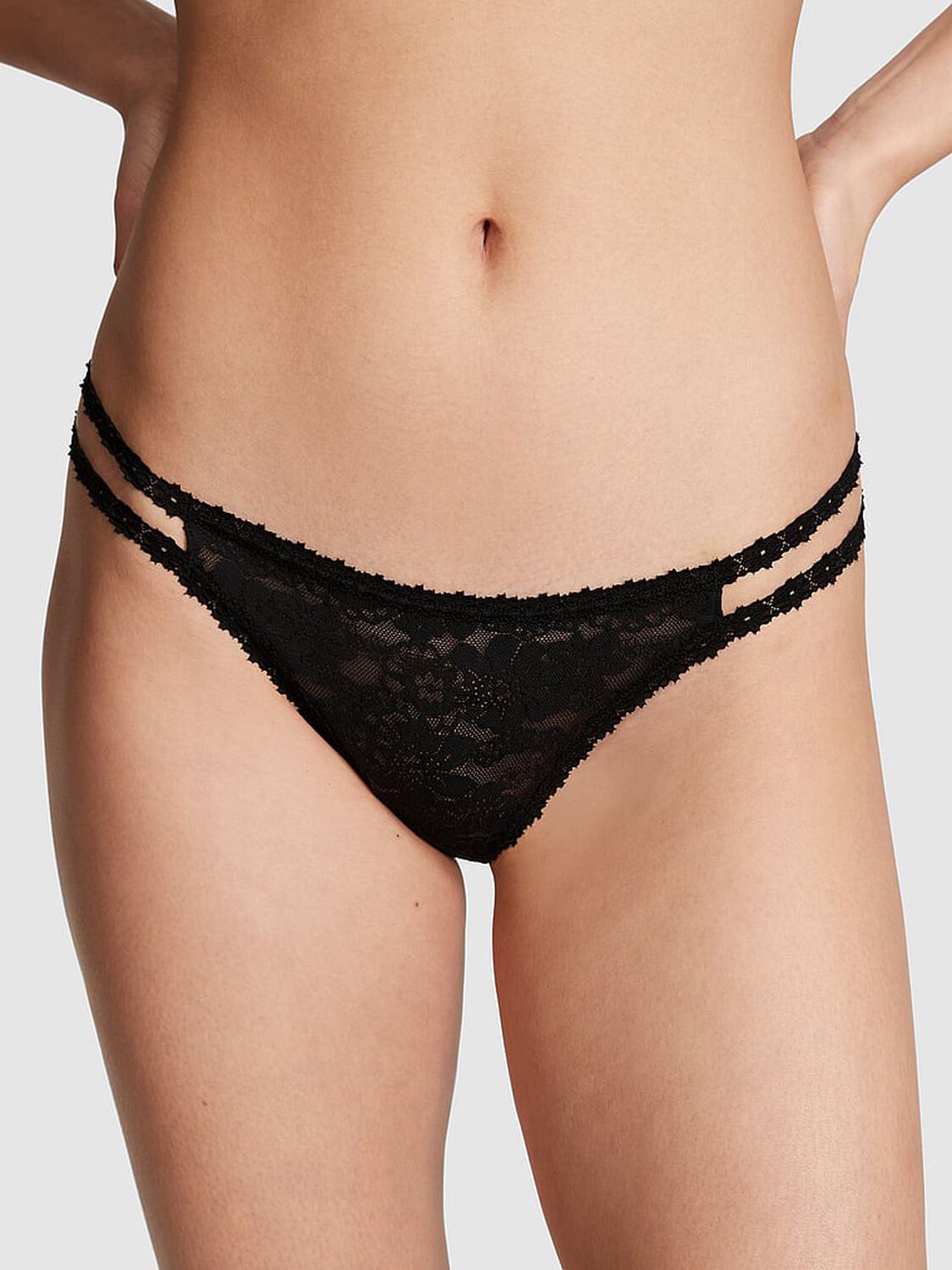 vs Pink Wink Strappy Thong Panty Pure Black 1 of 4 