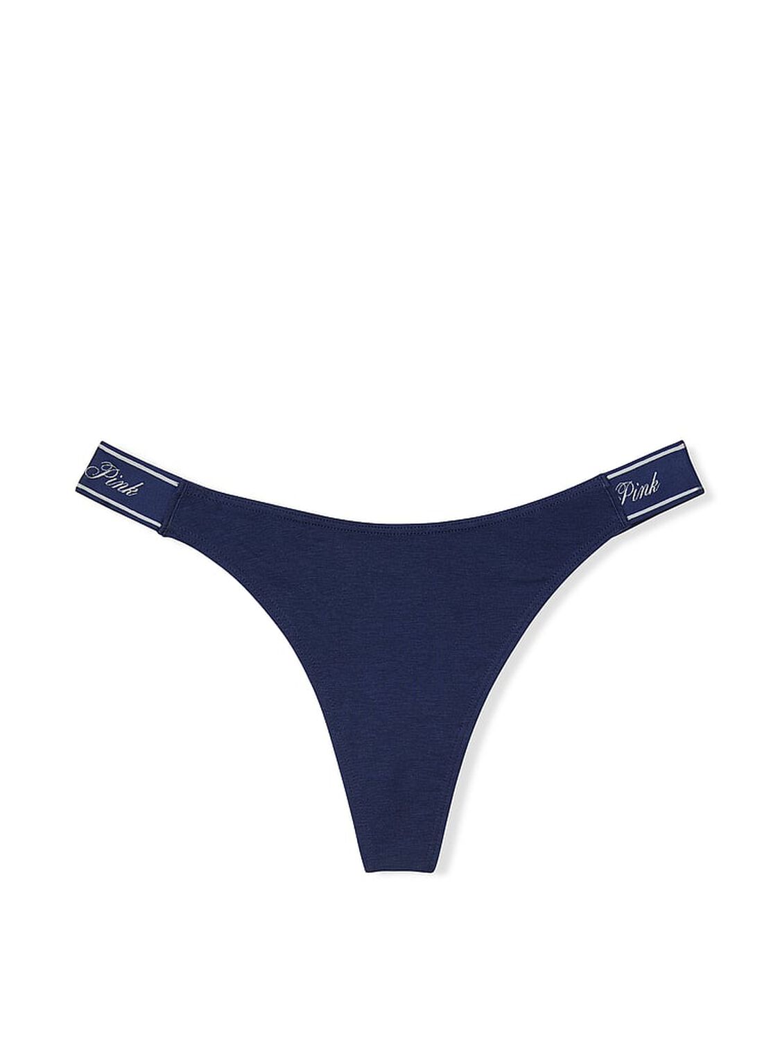 vs Pink Logo Cotton Shine High-Leg Thong Panty Midnight Navy 3 of 3 