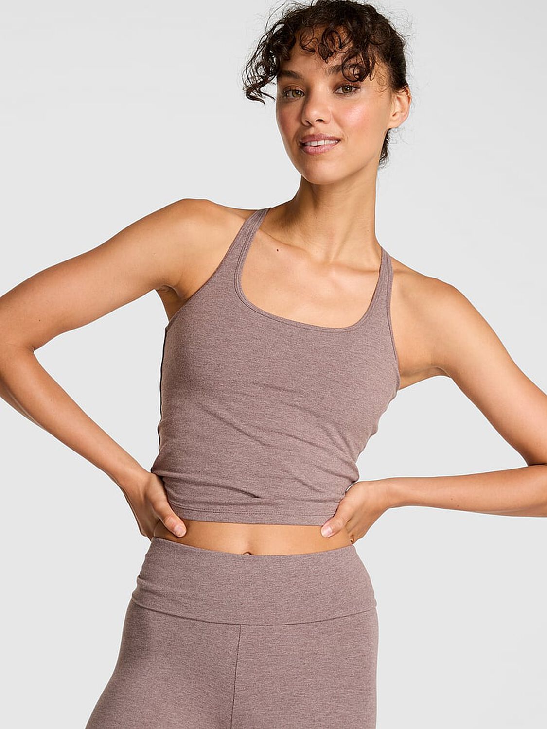 pink Pink All-Day Cotton Square-Neck Bra Tank Cocoa Heather Blush Bling 1 of 3 